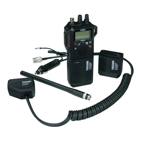 Uniden Pro Series 40-Channel Weatherband Handheld CB Radio with Whip Antenna, Black, PRO538HHFMPT