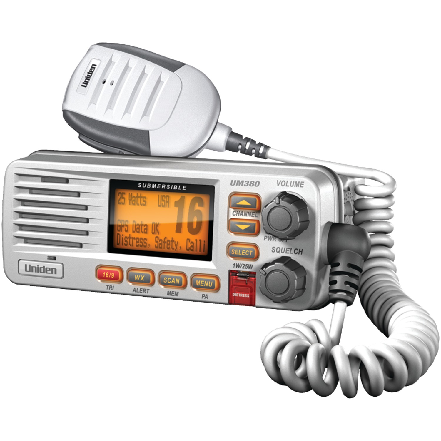 Uniden UM380 Fixed-Mount VHF/2-Way Marine Radio (White)