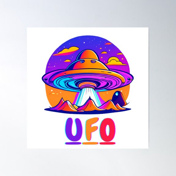 Unidentified Flying Object (Ufo) Illustration Poster Wall Art, Modern Wall Decor For Living Room Bedroom, 17x17 UNFRAMED