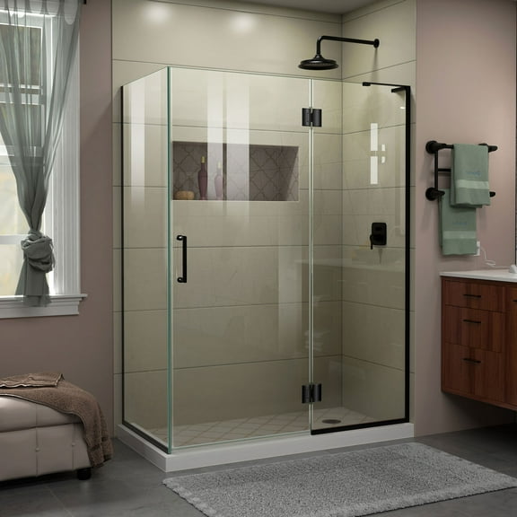 Unidoor-X 47 3/8 in. W x 30 in. D x 72 in. H Frameless Hinged Shower Enclosure in Satin Black