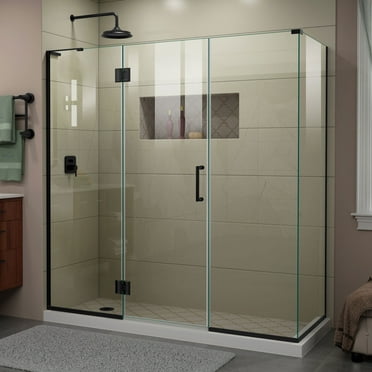 Unidoor-X 70 in. W x 30 3/8 in. D x 72 in. H Frameless Hinged Shower Enclosure in Satin Black