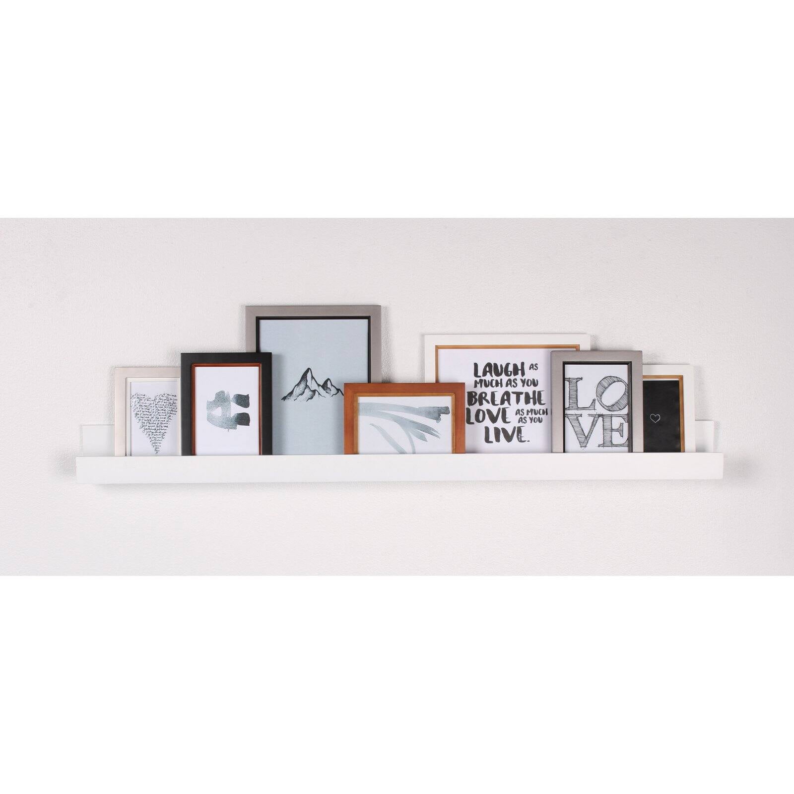 Modern White Floating Wall Shelf for Picture Frames, 42 in