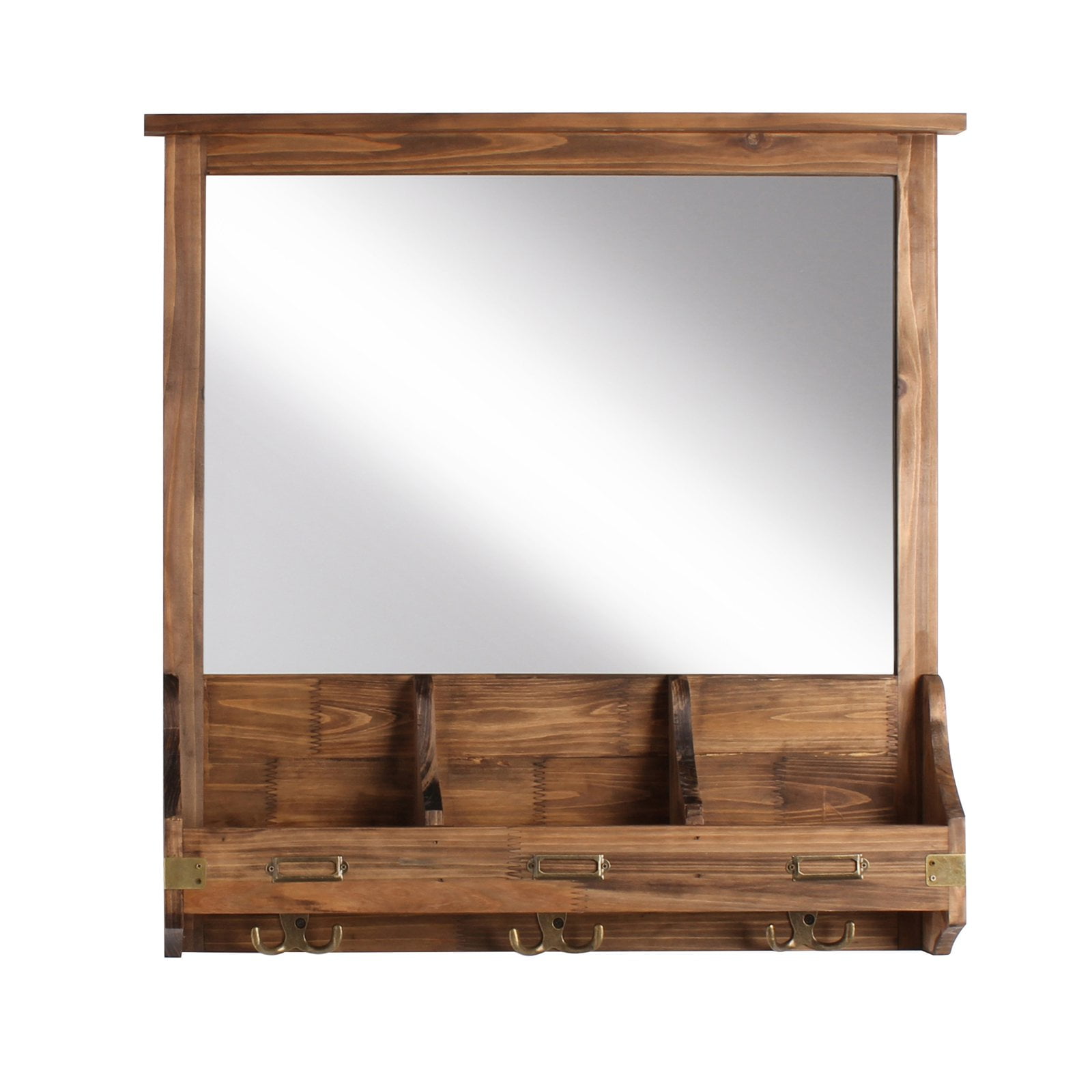 Stallard Rustic Brown Wood Wall Organizer with Mirror