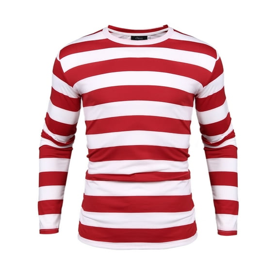 Uniexcosm Men Shirts Loose Fit T-Shirt Short/Long Sleeve Stripe Male Tops