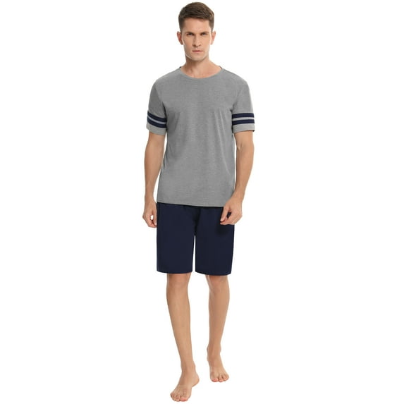 Uniexcosm Men Sleepwear 2 Piece Pajamas Set Male Short Sleeve Top and Shorts