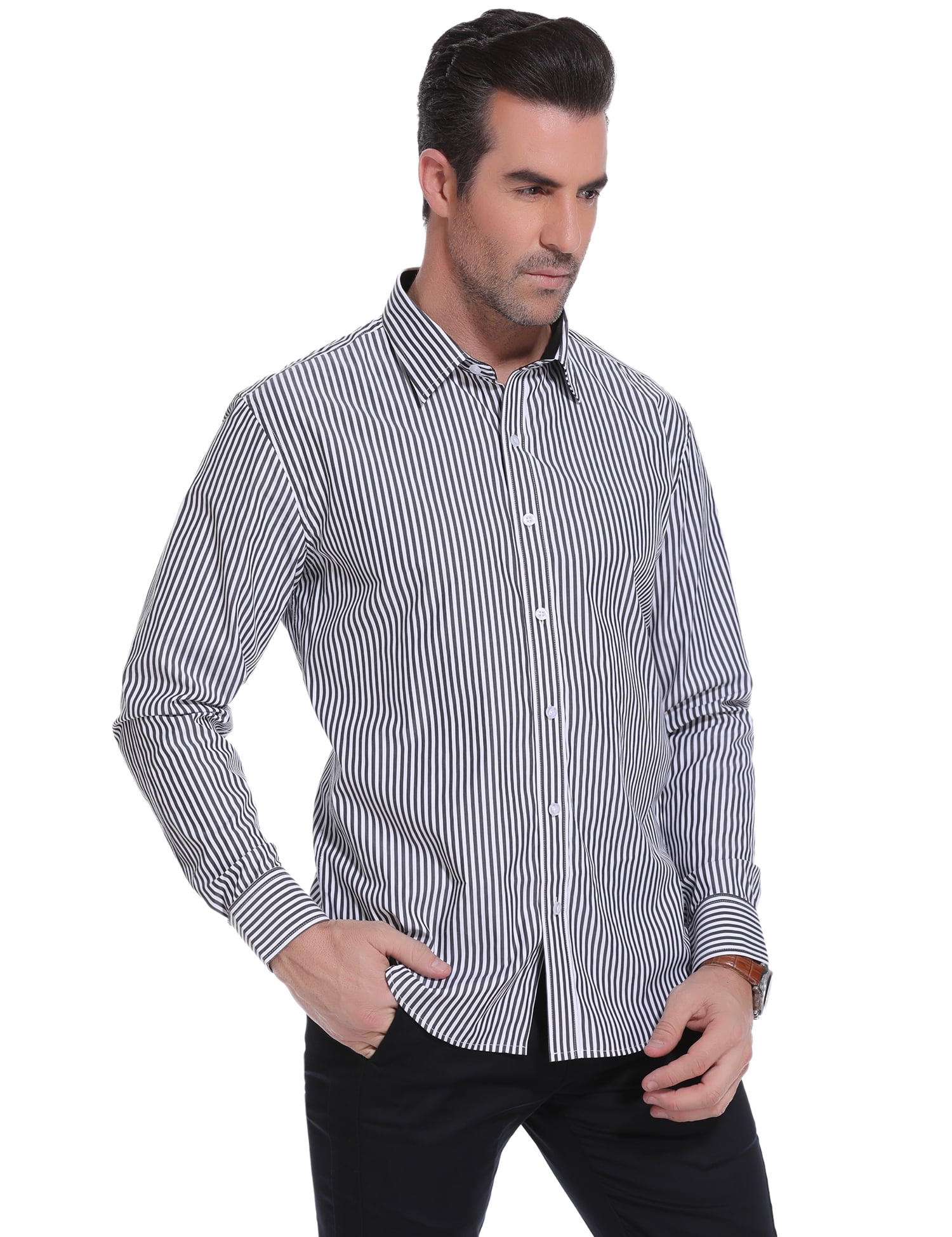Uniexcosm Men's Dress Shirts Long Sleeve for Men Business Stripe Shirt ...