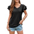 thumbnail image 1 of Uniexcosm Women Casual T-shirt Tops Loose Fit V-Neck Ruffle Sleeve Summer Tee, 1 of 5