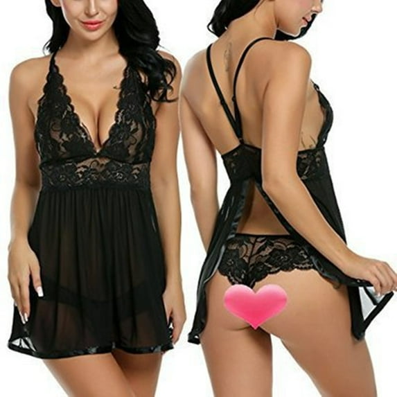 Uniexcosm Women Lingerie Nightgown Babydoll Chemise V Neck Sleepwear Dress