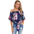 thumbnail image 1 of Uniexcosm Women Tops Off Shoulder Floral Print Long Sleeve Shirts, 1 of 10