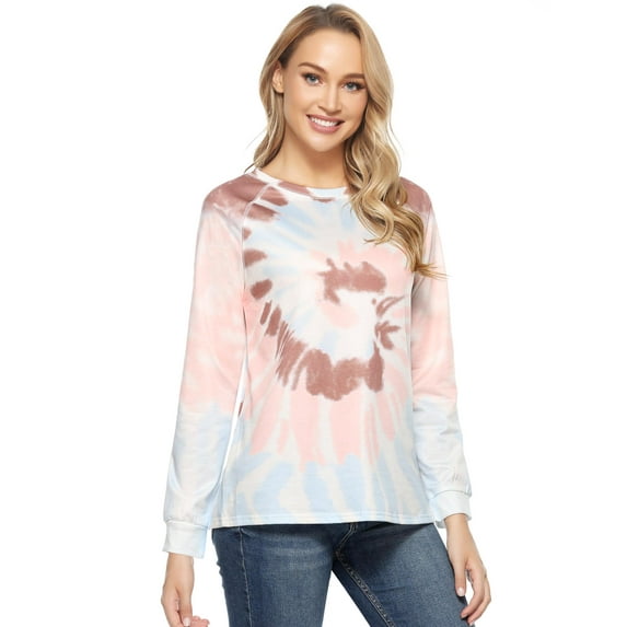 Uniexcosm Women's Casual Shirt Loose Tie-dy Long Sleeve Blouse Top