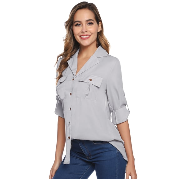 Uniexcosm Women's Chiffon Blouse V Neck Long Sleeve Shirts Tops