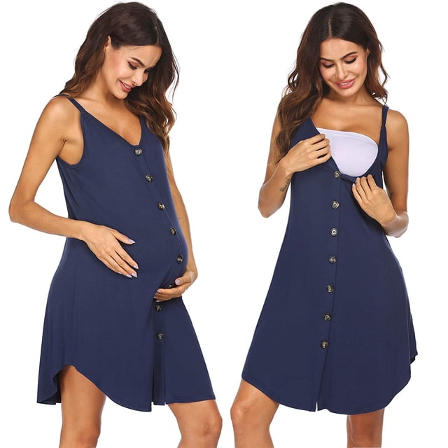 Women's Maternity Nursing Maxi Dress - Sleeveless Breastfeeding Dress With Pockets