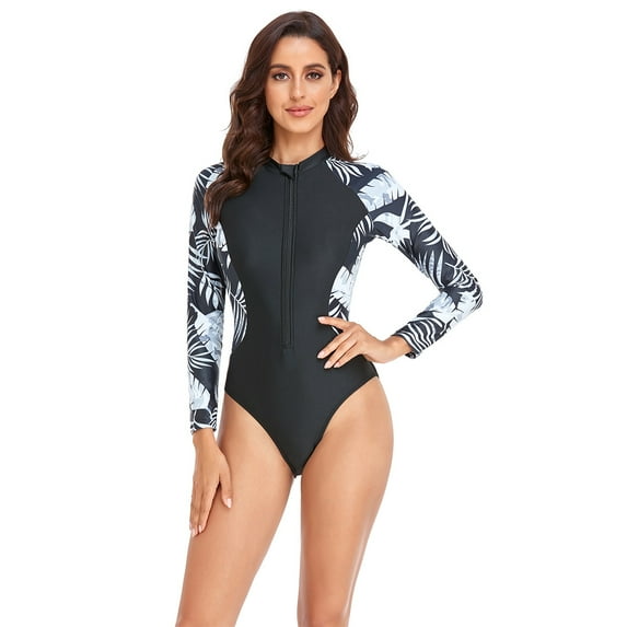 Uniexcosm Womens Athletic Swimsuits Surfing Suits One Piece Long Sleeve Swimsuit Sports Plus Swimwear Bathing Suits