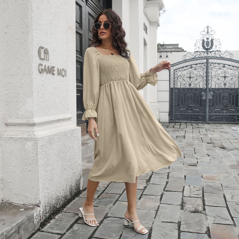 long sleeve midi dress casual Women's Summer A-Line Midi Dress, Casual Long Sleeve Round Neck Print Streetwear, Belted Bodycon Fitted Micro-Transparent Design Womenswear