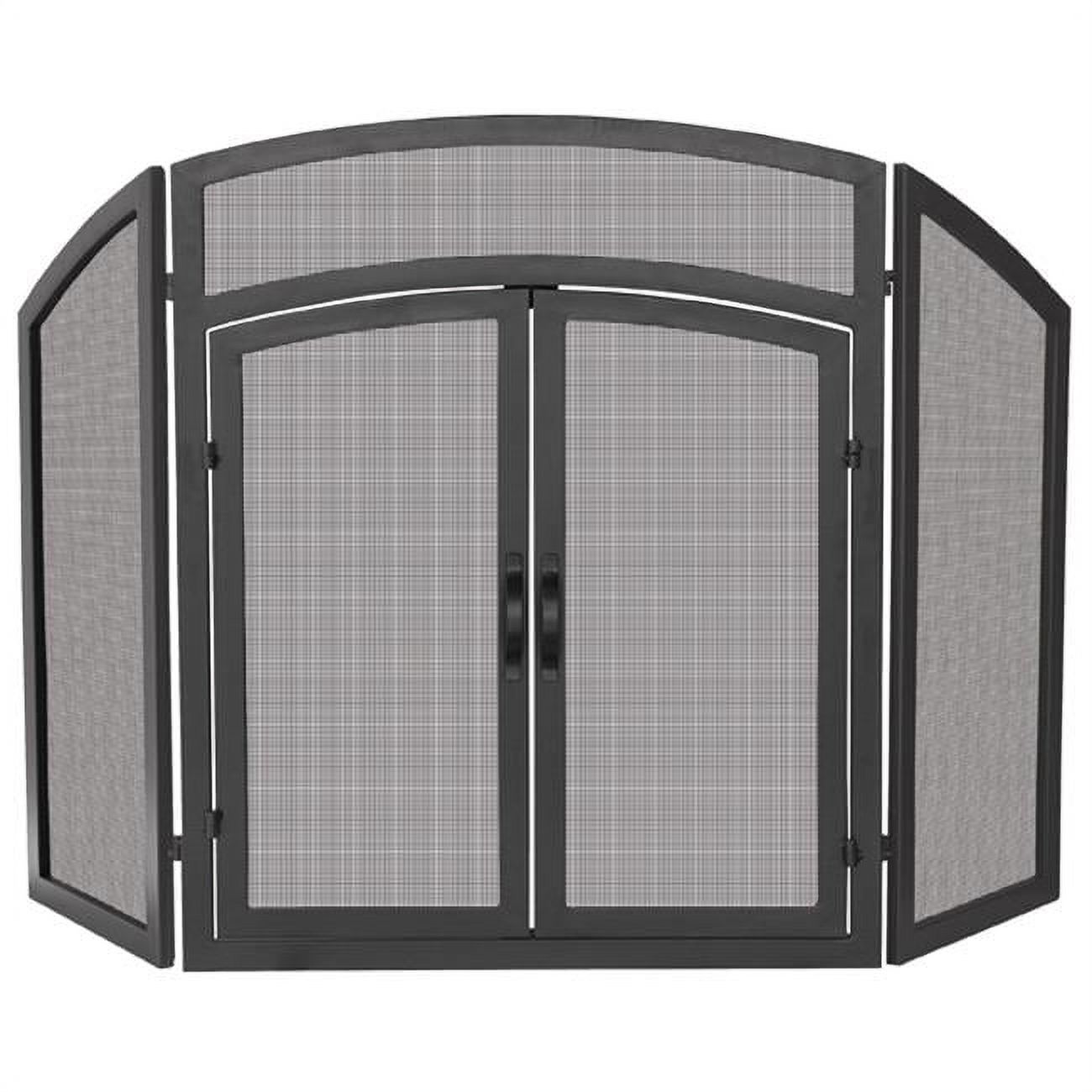 Uniflame 3 Panel Black Wrought Iron Arch Top Fireplace Screen with Doors Sansujyuku sansujyuku.com