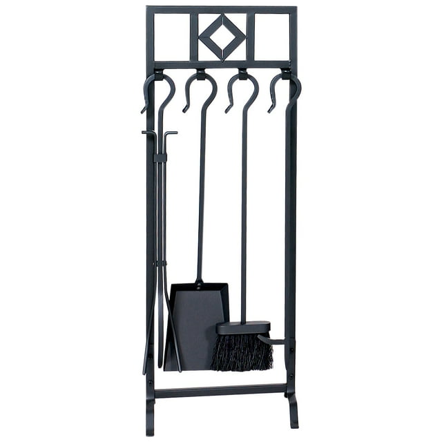 Blue Rhino F-1192 5-Piece Black Fireplace Tool Set with Diamond Design and Crooked Handles
