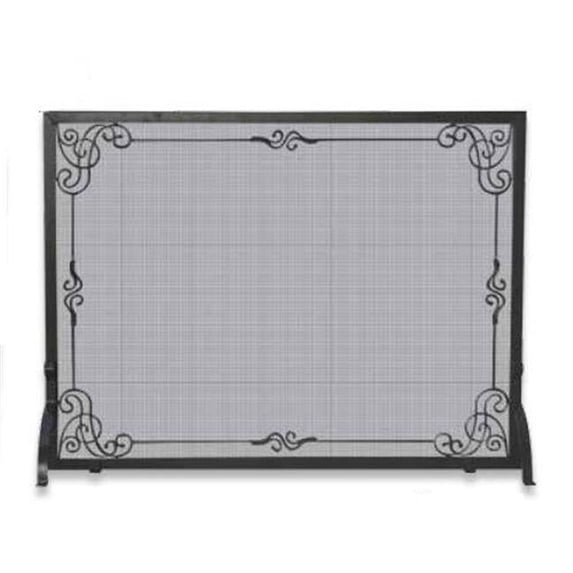 Uniflame S-1025 Single Panel Wrought Iron Screen In Black with Decorative Scroll