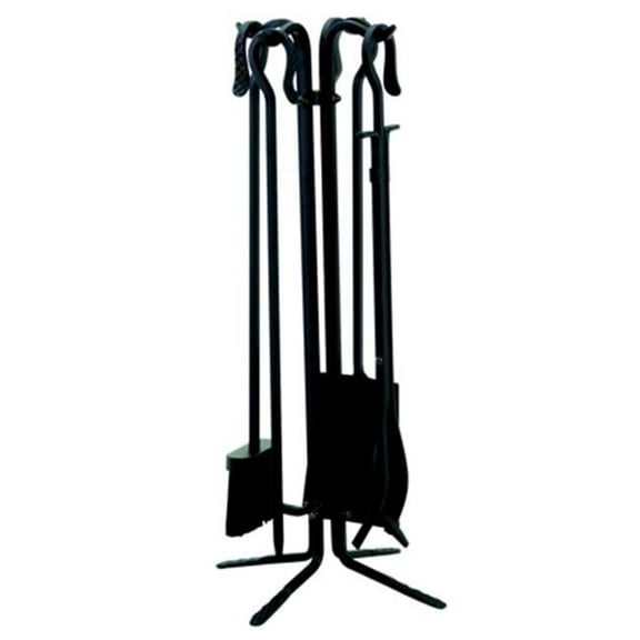 Uniflame T18070BK 5 Pc Black Wrought Iton Fireset with Crook Handles