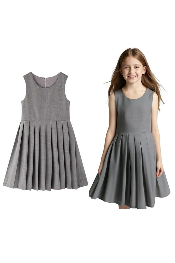Uniform Dress Knee Length Sleeveless Grey Jumpers for Girls Girls Uniform 11-12 Years