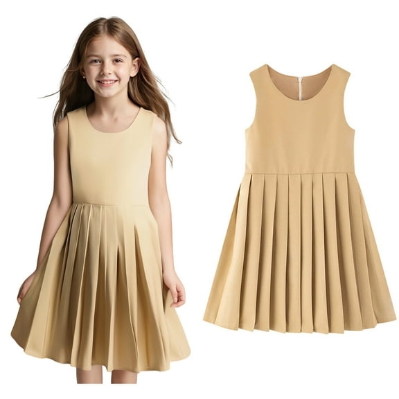 Uniform Dress Knee Length Sleeveless Khaki Girls Jumper Dress Girls Size 7-8 Years Clothes