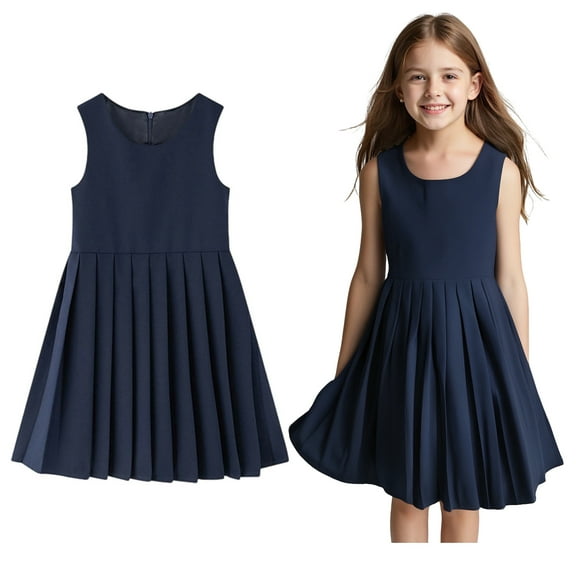 Uniform Dresses for Girls Cute Pleated Knee Length Sleeveless Navy Jumpers for Girls Uniform for Girls 7-8 Years