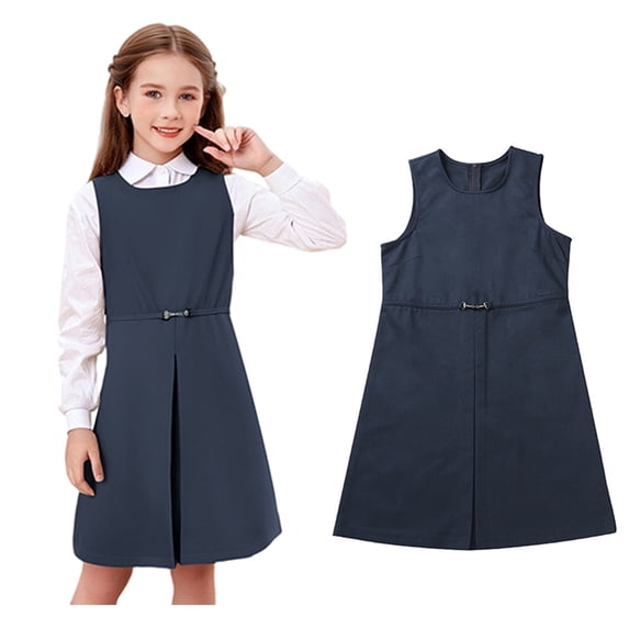 Uniform Dresses for Girls Knee Length Sleeveless Navy Girls Jumper Dress School Uniform for Girls 6-7 Years