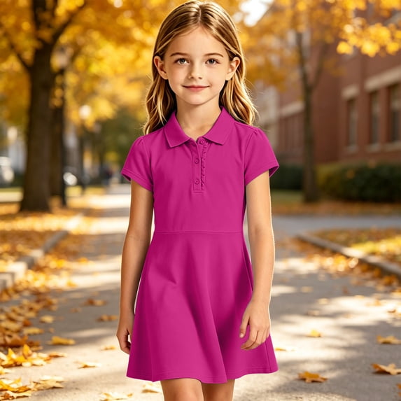 Uniform Dresses for Girls Polo Dress Short Sleeve Button A Line School Uniform Dress
