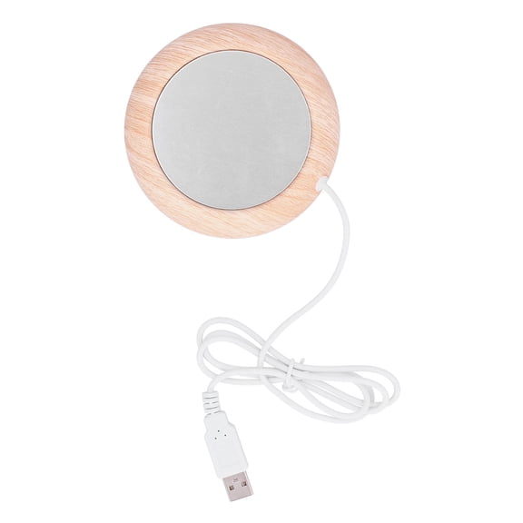 Uniform Heating Coaster, Walnut Wood Metal Materials USB Cable Powered Compact Size Non-Slip Cup Pad For Home Office Use, Elegant Wooden Pattern (Bright Wooden Grain)