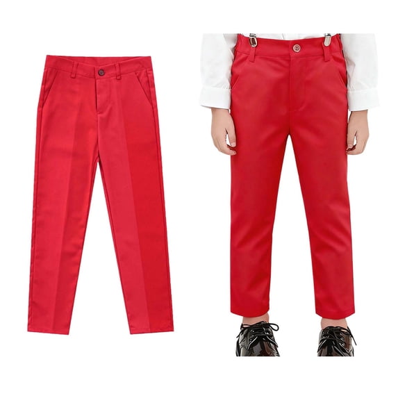 Uniform Pants for Boys Dress Pants Elastic High Waist Straight Pants with Pockets Red School Pants for Boys Back To School Straight Fit Uniforms for Girls 9-10 Years
