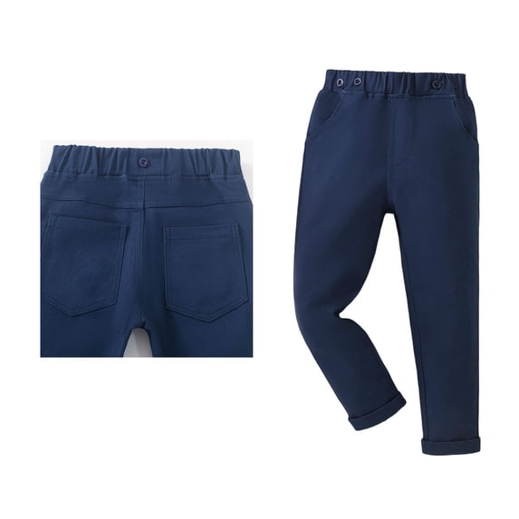 Uniform Pants Boys Dress Pants Elastic High Waist Stretch Pants with Pockets Boys Navy Uniform Pants Back To School 5-6 Years Girl Clothes