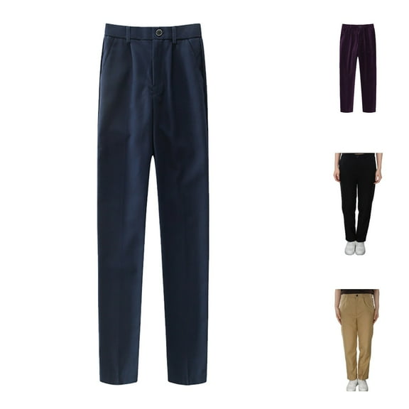Uniform Pants for Boys Flat Front Straight Leg Dressy Pants for School Solid Color Adjustable Waist Fall Winter Trousers Dark Blue Sizes 3-4 Y