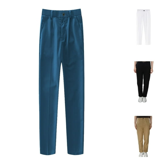 Uniform Pants for Boys Flat Front Straight Leg Dressy Pants for School Solid Color Adjustable Waist Fall Winter Trousers Sky Blue Sizes 7-8 Y