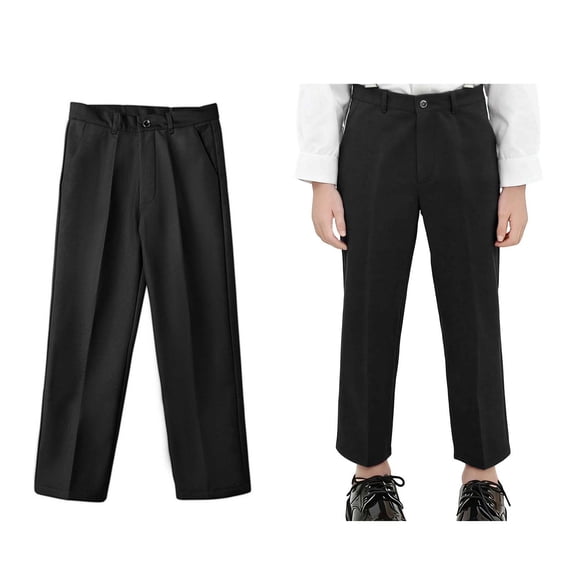 Uniform Pants Boys Fleece Lined Dress Pants Elastic Waist Stretch Pants with Pockets Boys Black Pants Back To School Size 8-9 Years Clothes