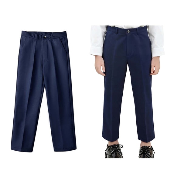 Uniform Pants Boys Fleece Lined Dress Pants Elastic Waist Stretch Pants with Pockets Boys Navy Pants Back To School 11-12 Years Girl Clothes