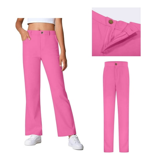 Uniform Pants for Boys and Girls Straight Pants with Pockets Zipper Style Chino Pants Stretch Pants Pink Pants for Kids Back To School Outfits for Kids Preppy Clothes 9-10 Years