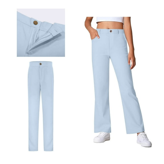 Uniform Pants for Boys and Girls Zipper Style Chino Pants with Pockets Straight Pants Boys and Girls Blue Uniform Pants Back To School Clothes Teen Pants Size 14-15 Years