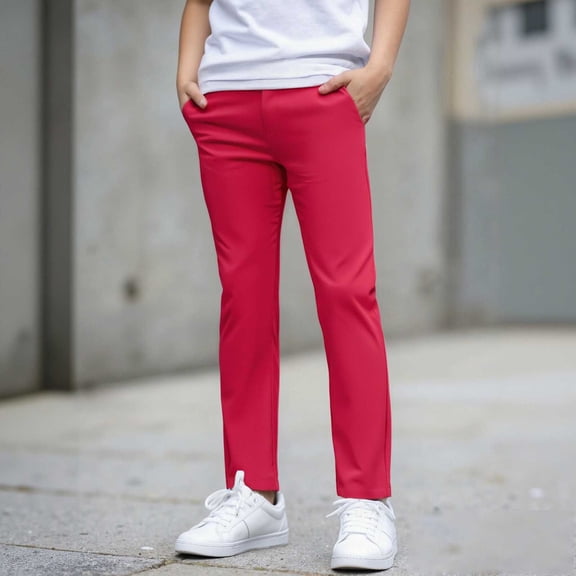 Uniform Pants for Boys Pull on Chino Pants with Pockets Straight Pants Boy Red Uniform Pants Boys Back to School Clothes Teen Boys Clothes 13-14 Years