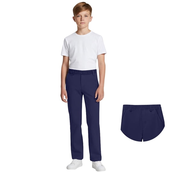 Uniform Pants for Boys Pull On Chino Pants with Pockets Straight Pants Navy Blue Pants for Boys Uniform Boys Back to School Clothes Kids Boys Clothes 7-8 Years