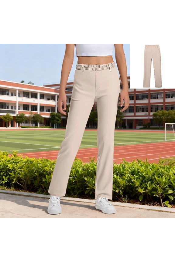 School Pants for Boys Pull on Chino Pants with Pockets Straight Pants Beige Uniform Pants Back to School Outfits Kids Preppy Clothes 9-10 Years