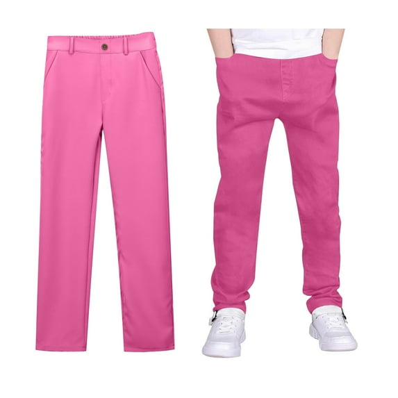 Uniform Pants for Boys Straight Pants with Pockets Pull On Chino Pants Stretch Pants Pink Uniform Pants for Boys Back To School Outfits for Boys Kids Preppy Clothes 7-8 Years