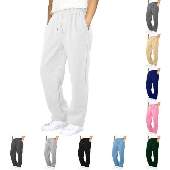 Uniform Pants for Girls Casual Boys Pants for Everyday Outdoor Elastic Waist and Pockets Baggy Sweatpants for Spring Autumn Straight Leg Joggers for Kids White 7-8 Years