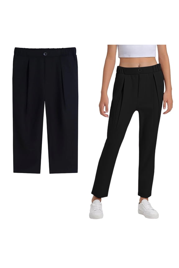 Uniform Pants Girls Dress Pants Elastic High Waist Pants with Pockets Black Boys Uniform Pants Back To School Slim Fit School Uniform Pants 3-4 Years