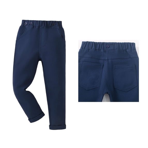 Uniform Pants for Girls Dress Pants Elastic High Waist Stretch Pants with Pockets Navy Boys Uniform Pants Back To School Straight Fit Pants for Boys 5-6 Years