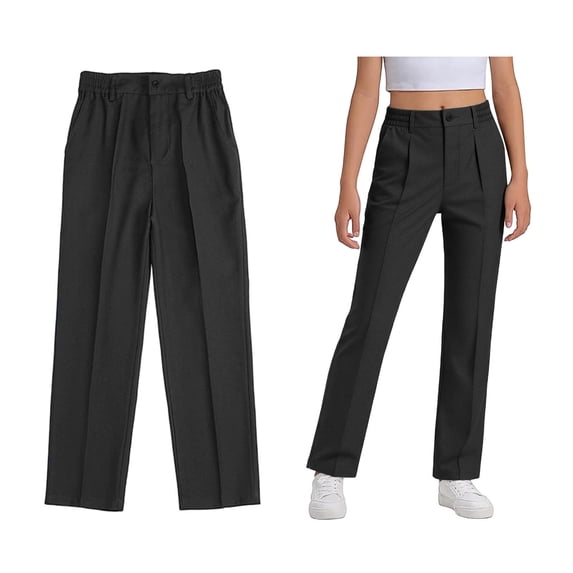 Uniform Pants Girls Dress Pants High Stretchy Stretch Pants with Pockets Black Girls Uniform Pants Back To School Straight Fit Pants for Teens 13-14 Years