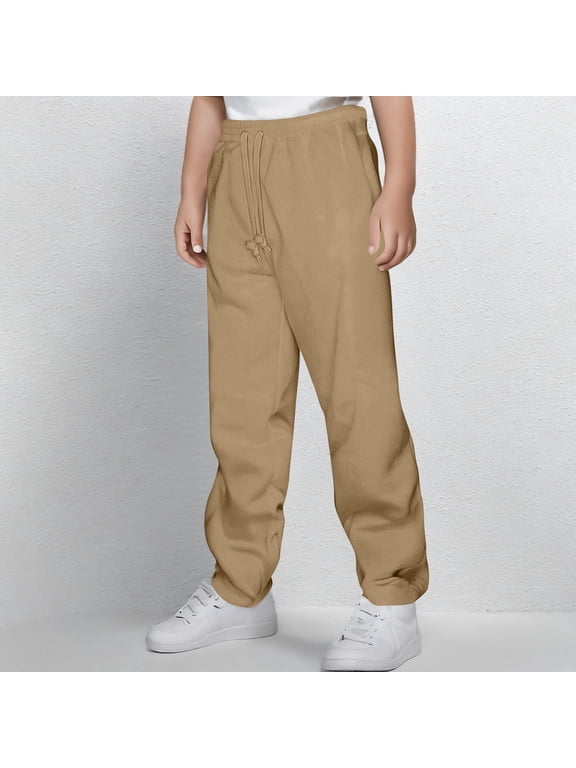 Uniform Pants for Girls New Children Baggy Casual Sweatpants High Waist Drawstring Straight Leg Jogger Pants Girls Boys Athletic Trousers Khaki 5 Years
