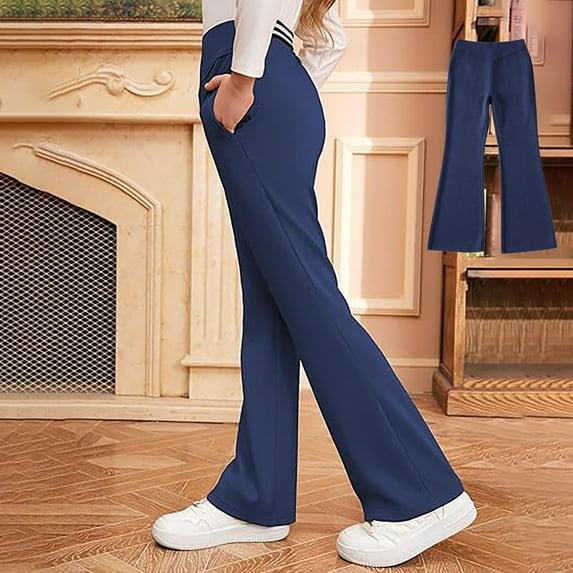 Uniform Pants for Girls Skinny Fit Kids Dress Pants With Pockets Flare Leg Pants Navy Pants for Girls Uniform Back to School Clothes Kids Preppy Clothes for Girls 5-6 Years