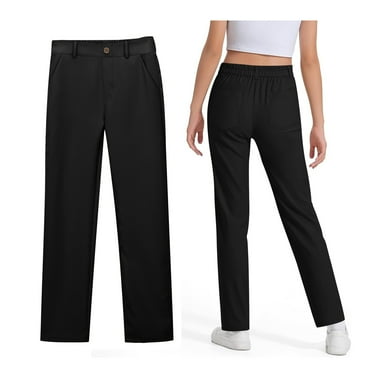 Uniform Pants for Girls Skinny Fit Kids Dress Pants with Pockets Straight Pants Black Pants for Girls Back to School Outfits for Girls Teen Cute Clothes for Girls 15-16 Years