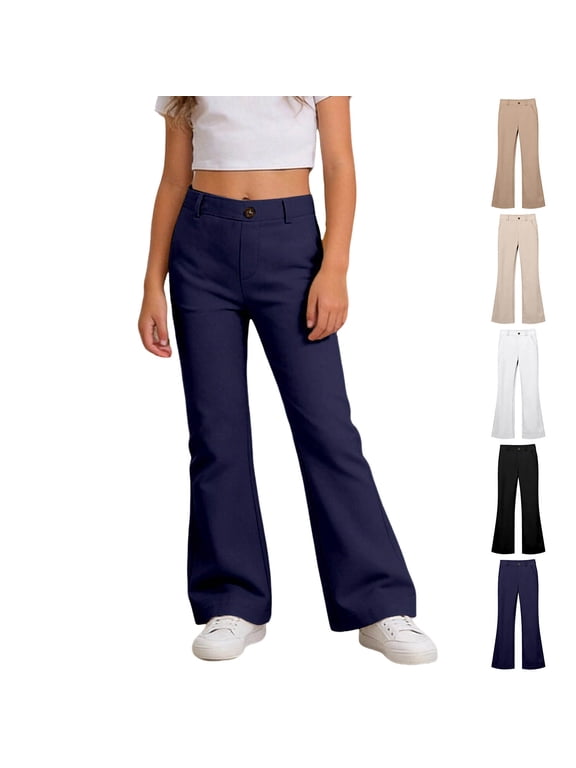 Uniform Pants for Girls Fit Kids Dress Pants with Pockets Flared Leg Pants Navy Pants Back To School Outfitss Tween Girl Clothing 13-14 Years Girls Clothes