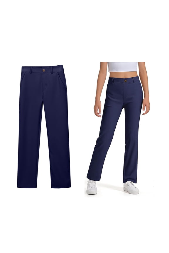 Uniform Pants for Girls Skinny Fit Kids Dress Pants with Pockets Straight Pants Navy Uniform Pants Back To School Clothes Kids Girls Clothes Size 7-8 Years