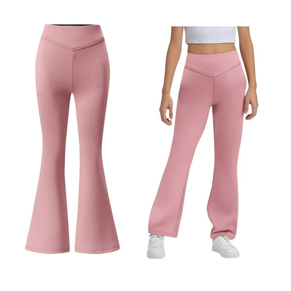 Uniform Pants for Girls Skinny Fit Stretch Pants with Pockets Flare Leg Pants Pink Pants Back To School Outfits for Teen Girls Kids Girls Clothes Size 7-8 Years